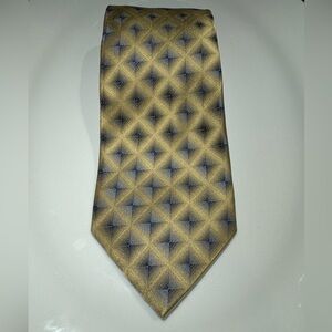 Siena Collezione 100% Silk Tie Blue Gold Vintage Geometric Handmade